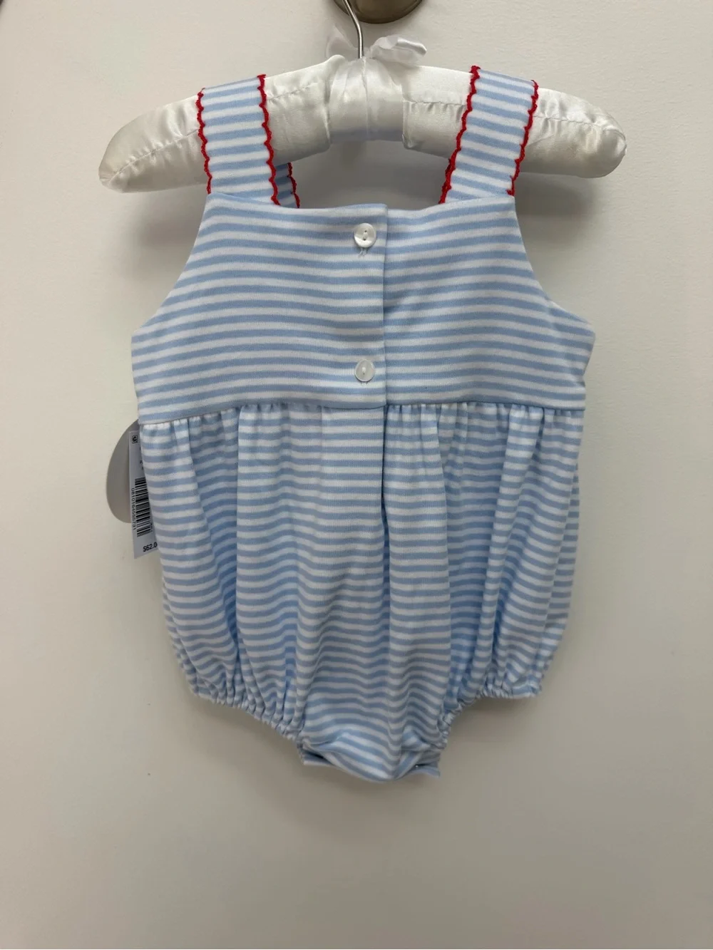 Edgehill Collection Blue Stripe Cherry Smocked Baby Bubble Romper